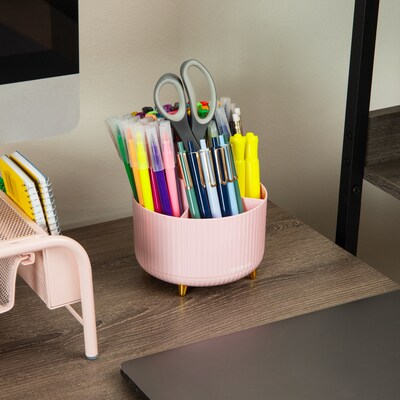 Mind Reader 5-Compartment Rotating Plastic Pen Holder, Pink (SPINPEN-PNK)
