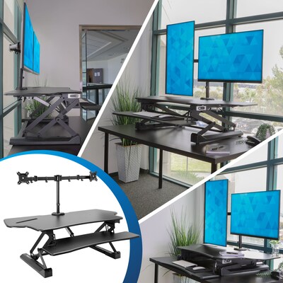 Mount-It! 47"W Electric Adjustable Standing Desk Converter with Dual Monitor Mount and USB Charging Port, Black (MI-8054)