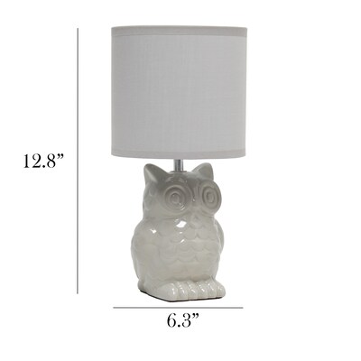 Simple Designs 12.8" Tall Contemporary Ceramic Owl Bedside Table Desk Lamp, Gray (LT1136-GRY)