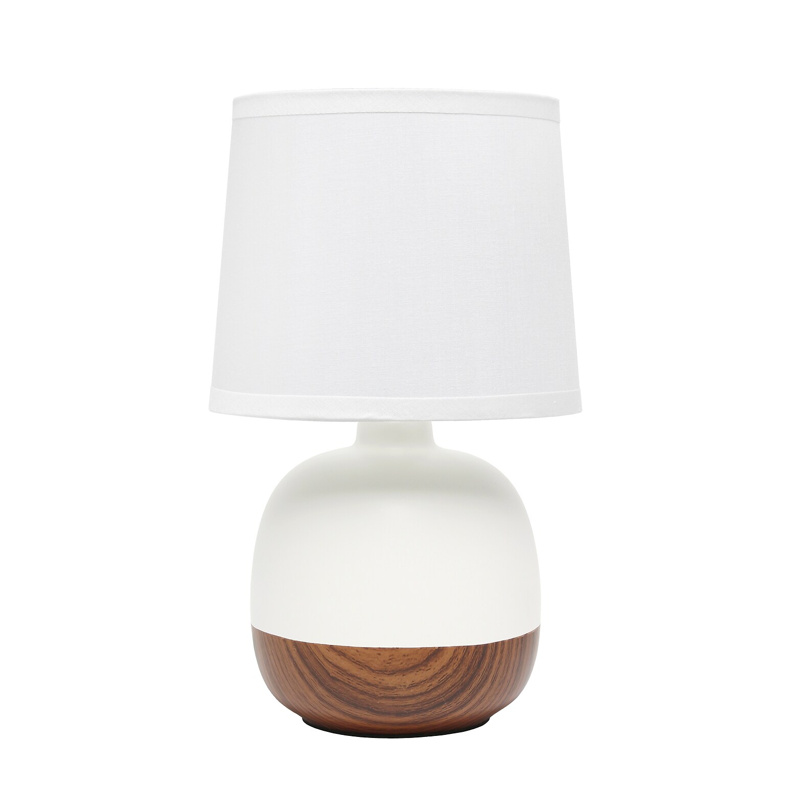Simple Designs Petite Mid Century Table Lamp, Dark Wood and White (LT2078-DWW)
