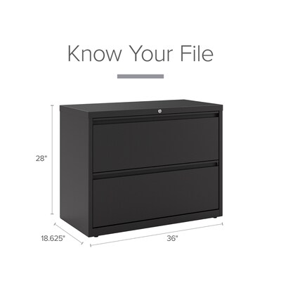 Hirsh 36" Wide 2-Drawer Metal Lateral File Cabinet, Letter/Legal and A4 Hanging Folders, Matte Black (25837)