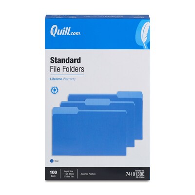 Quill Brand® File Folders, Assorted Tabs, 1/3-Cut, Legal, Blue, 100/Box (741013BE)