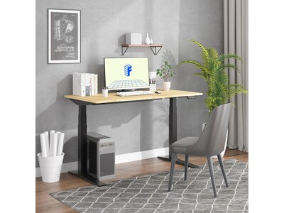 FlexiSpot E7 Pro 55"W Electric Adjustable Standing Desk, Bamboo/Black (E7BPRO5528-LBZB)