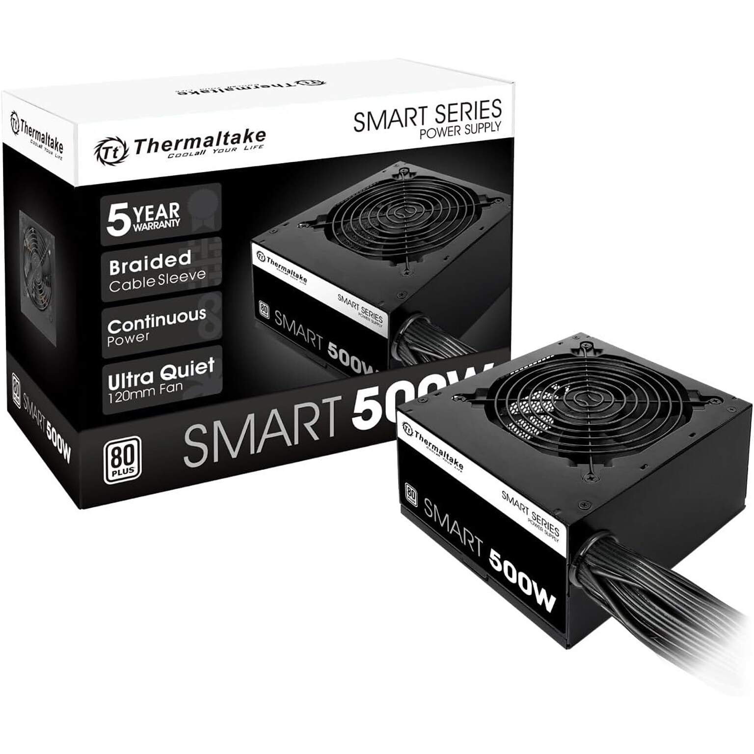 Thermaltake Smart 500W ATX 80 PLUS Power Supply, Black (PS-SPW-0500NNFAWU-1)