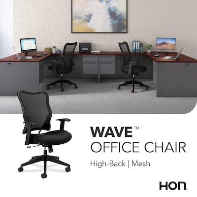 HON Wave Mesh High-Back Task Chair, Synchro-Tilt, Adjustable Arms, Black Sandwich Mesh Seat (BSXVL702MM10)