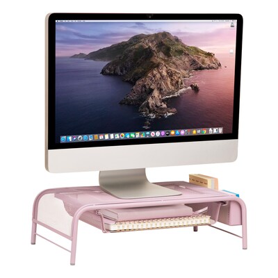 Staples Metal Mesh Monitor Stand, Up to 32 Monitor, Dusty Pink (ST63851)