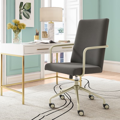 Elle Decor Giselle Fabric Computer and Desk Chair, Light Gray/Gold (CHR10058B)