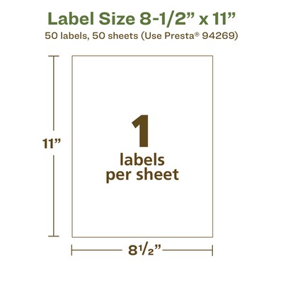 Avery EcoFriendly Laser/Inkjet Rectangle Multipurpose Labels, 8-1/2" x 11", White, 50/Box (94269)