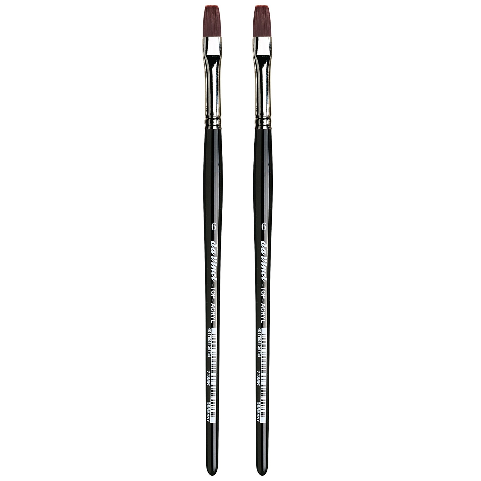 da Vinci TOP-ACRYL Oil and Acrylic Synthetic Bright Red-Brown Flat Brush, 2 Brushes/Pack (DVXVA7185K6-2)