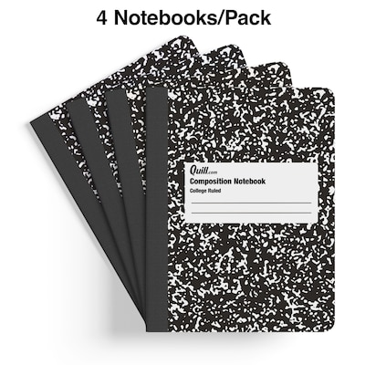 Quill Brand® Composition Notebook, 7.5" x 9.75", College Ruled, 100 Sheets, Black/White, 4/Pack (TR58371)