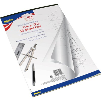 Helix® Vellum Paper Pad, 100% Rag, 11" x 17", White, 50 Sheets (MAP37106)