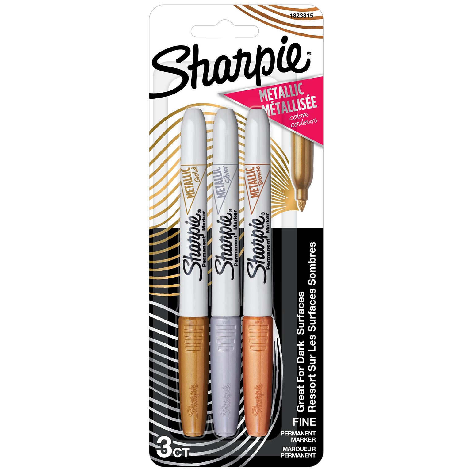Sharpie Permanent Markers, Fine Tip, Assorted Metallic, 3/Pack (1823815)