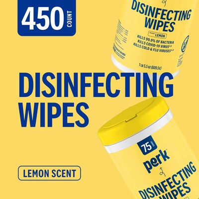 Perk™ Disinfecting Wipes, Lemon Scent, 75 Wipes/Pack, 6/Carton (PK56665CT)