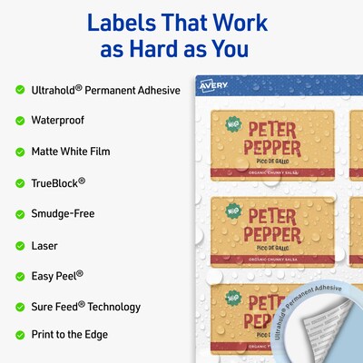 Avery Waterproof Rectangle Laser Multipurpose Labels, 2 x 3.5, White, 800/Box (19479399299)