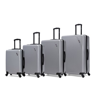 DUKAP Discovery 4-Piece Hardside Spinner Luggage Set, TSA Checkpoint Friendly, Silver (DKDISSMLXL-SIL)