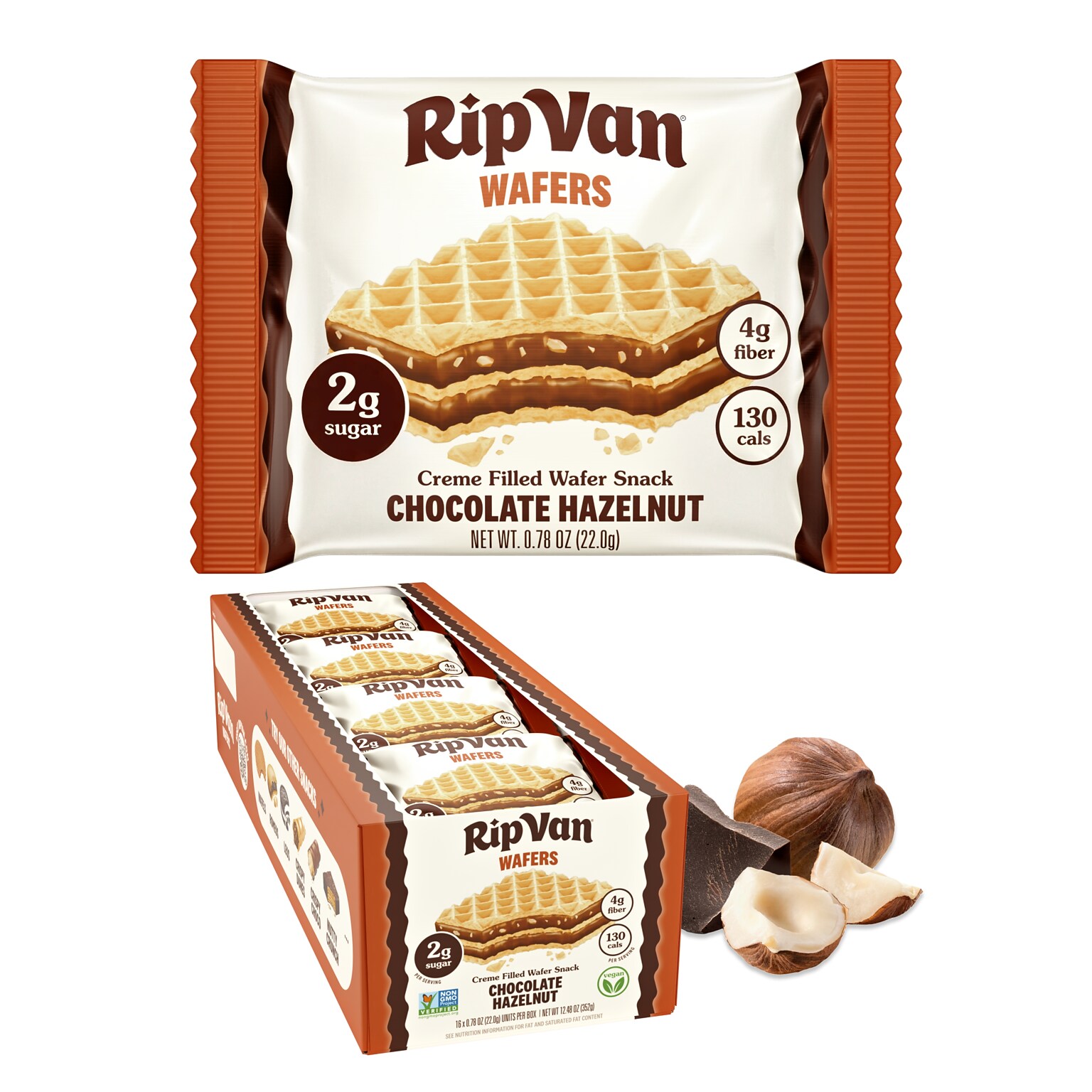 Rip Van Chocolate Hazelnut Wafers, 0.78 oz., 16 Packs/Box (5191)