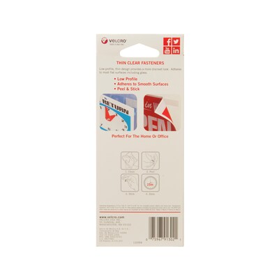 Velcro Dots 5/8" Dia. Sticky Back Hook & Loop Fastener, Clear 75/Pack (91302)