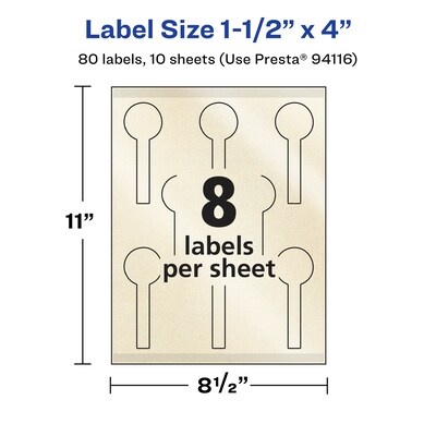 Avery Pearlized Ivory Decorative Edge Multipurpose Labels, 1.5" x 4", Ivory, 80/Pack (94116)
