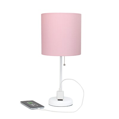 Simple Designs 19.5" LED Table Lamp, White/Light Pink Shade (LT2024-POW-CCLB)