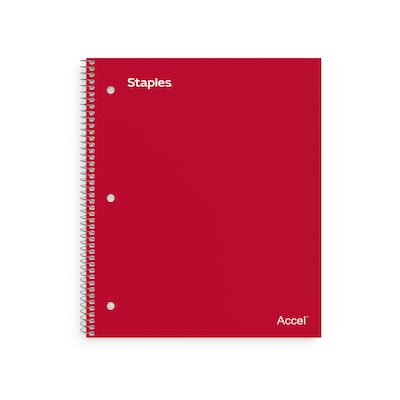 Staples Premium 1-Subject Notebook, 8.5 x 11, College Ruled, 100 Sheets, Red, 12 Notebooks/Carton