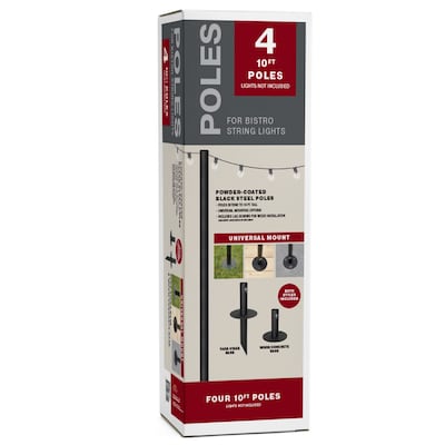 Excello Global Products Bistro Pole for String Lights, Black, 4/Pack (EGP-HD-0361)