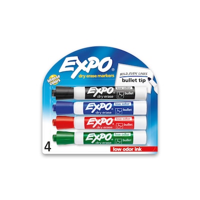 Expo Dry Erase Markers, Bullet Tip, Assorted, 4/Pack (2081760)