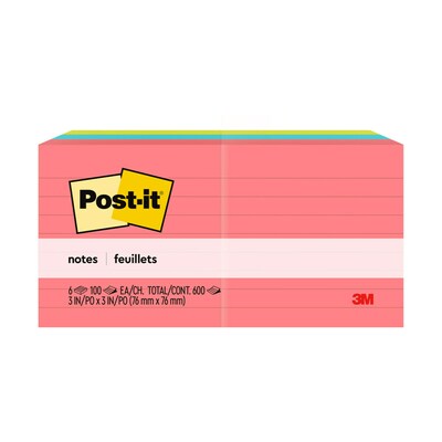 Post-it Notes, 3 x 3, Poptimistic Collection, Lined, 100 Sheets/Pad, 6 Pads/Pack (630-6AN)
