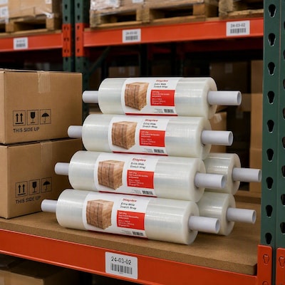 Staples Economy Extended-Core Stretch Film, 80 Gauge, 20” x 1000’, Clear Wrap for Palletizing, Bundling & Shipping (1 Roll)