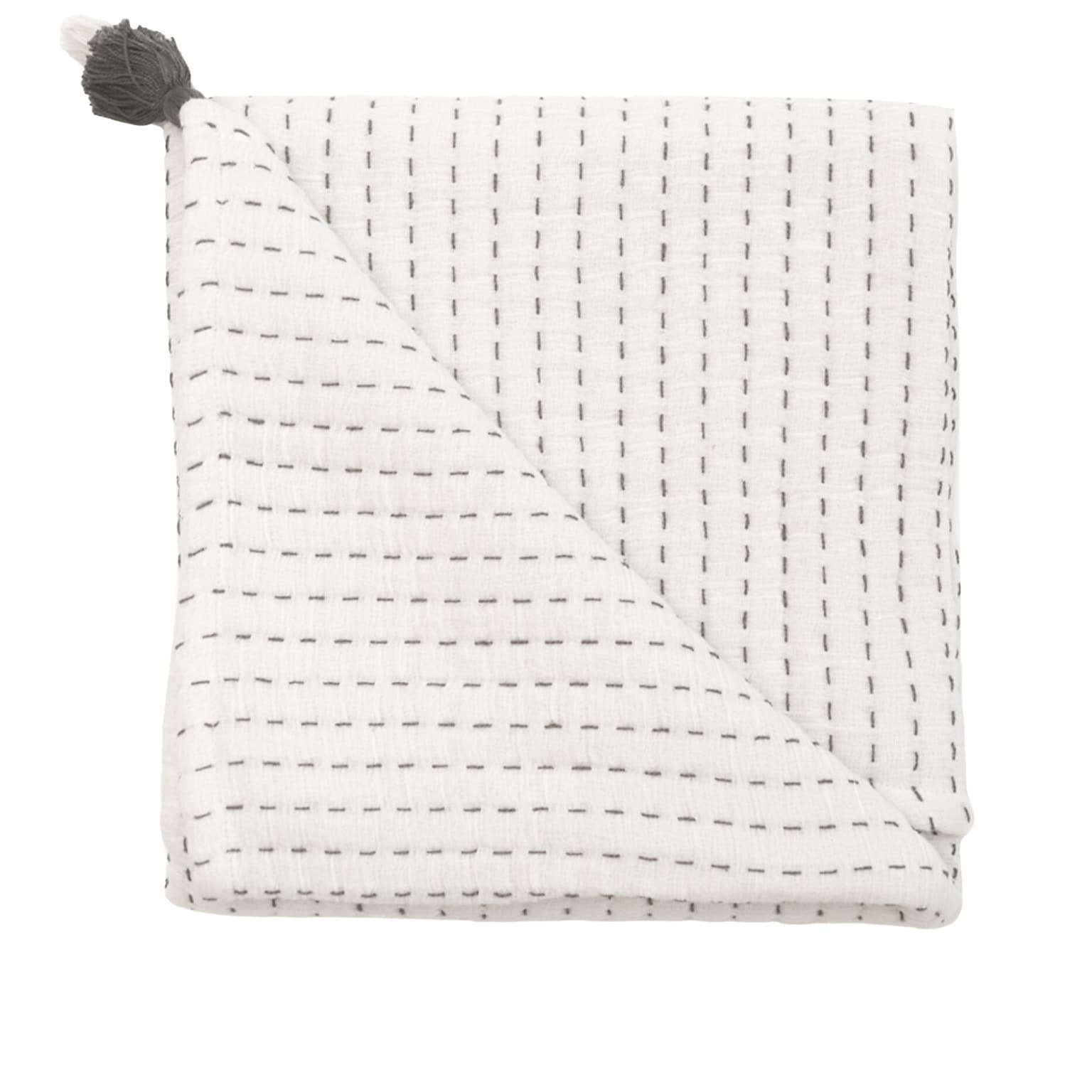 White and Black Stitched Stripe Blanket