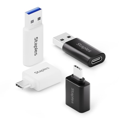 Staples TECH USB-A to USB-C & USB-C to USB-A Adapter, Male to Female, Assorted Colors, 4/Pack (ST63351)