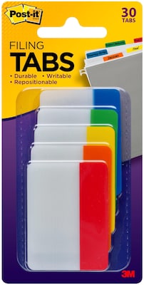 Post-it Tabs, 2 Wide, Solid, Assorted Colors, 30 Tabs/Pack (686-ROYGB)