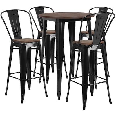 Flash Furniture Metal/Wood Restaurant Bar Table Set, 42H, Black (CHWDTBCH25)