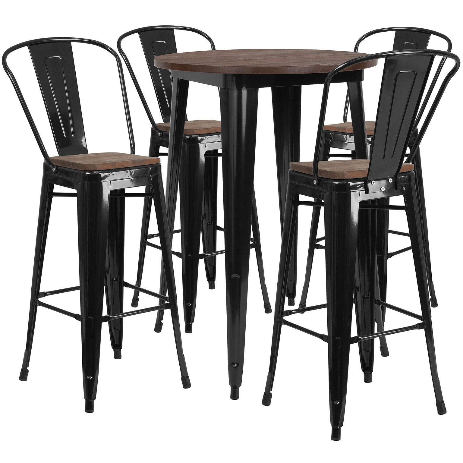 Flash Furniture Metal/Wood Restaurant Bar Table Set, 42H, Black (CHWDTBCH25)