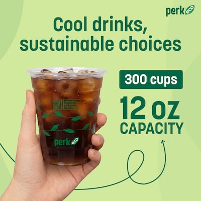 Perk™ Eco Compostable Plastic Cold Cup, 12 Oz., Clear/Green, 300/Carton (PK56195)