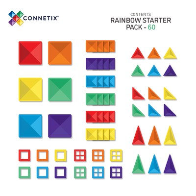 Connetix Magnetic Tiles Rainbow Starter Pack, 60 Pieces (CNTR00060ST)