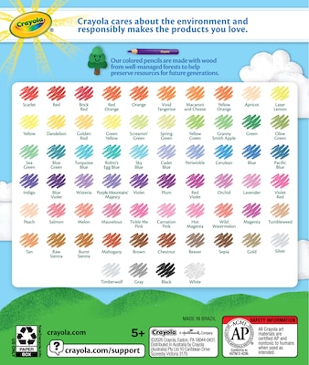 Crayola Kids Colored Pencil Set, Assorted Colors, 64 Pencils/Box (68-3364)