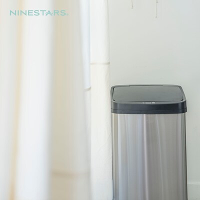 NineStars Stainless Steel Indoor Automatic Sensor Trash Can Set, 13 Gallon & 3.9 Gallon, Silver (CB-DZT-50-36/12-36BK)