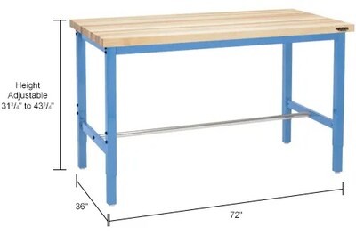 Global Industrial Height Adjustable Workbench, 72"W x 36"D, Maple Safety Edge, Blue (607262BL)