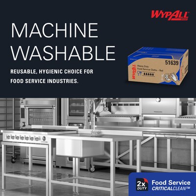 WypAll CriticalClean Fabric Food Service Cloths, 23.5" x 12.5", Red, 200 Cloths/Pack (51639)