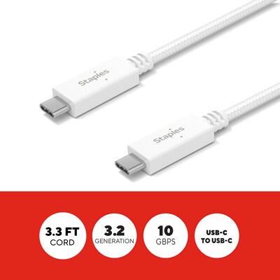 Staples TECH USB-C to USB-C Charging Cable, 3.3 ft., White (ST62317)