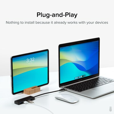 Plugable USB-C to USB Adapter Hub, 4 Port USB 3.0 Hub, USB Splitter for Laptop