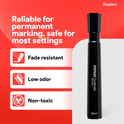 Staples DuraMark Tank Permanent Marker, Chisel Tip, Black, 12/Pack (10403-CC)