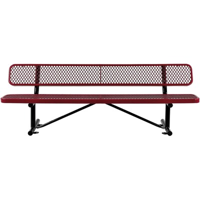 Global Industrial 8 Outdoor Steel Bench w/ Backrest, Expanded Metal, Red (277155RD)