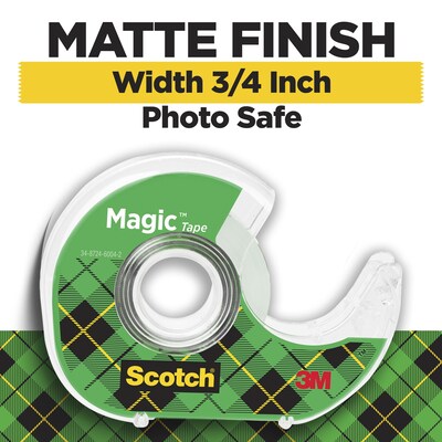 Scotch Magic Invisible Clear Tape With Dispenser, 0.75 x 18 yds., 1 Core, Transparent, 6 Rolls/Pack (6122)