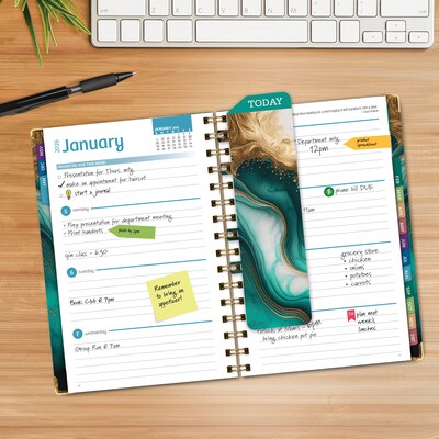 2026 Global Printed Products 5.5" x 8" Weekly & Monthly Planner, Paperboard Cover, Teal Gold Marble (FSHN-CY26-58-54)