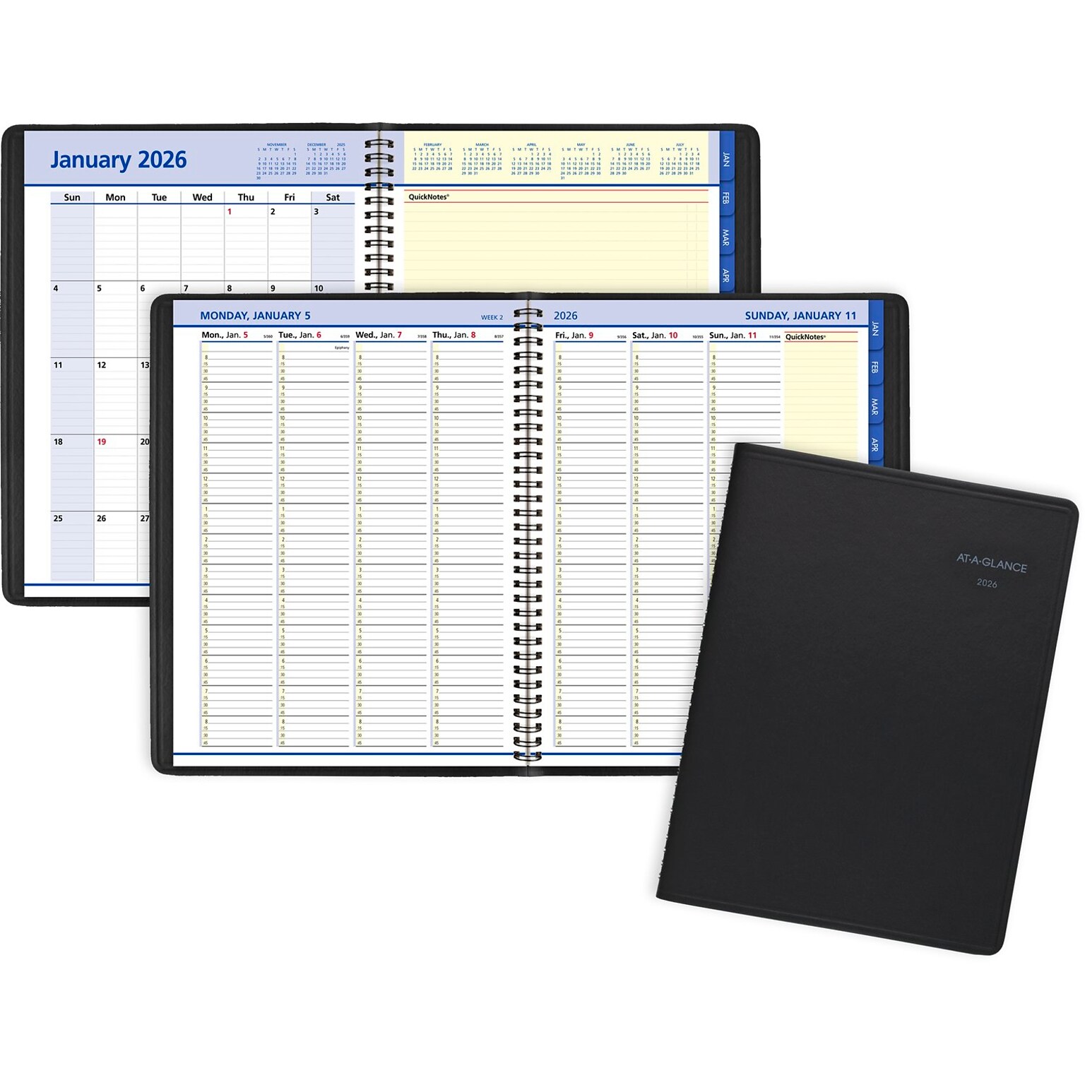 2026 AT-A-GLANCE QuickNotes 8.25 x 11 Weekly & Monthly Appointment Book, Faux Leather Cover, Black (76-950-05-26)