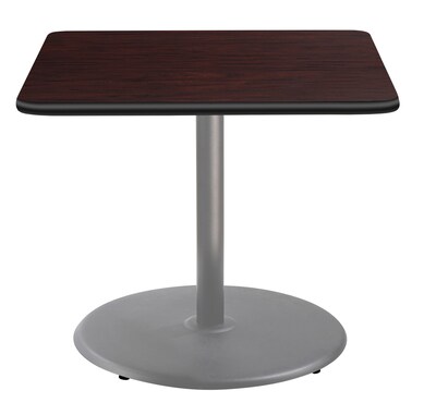 NPS CT Series Square Top Round Base Café Table, 36 x 36, Grey Frame/Mahogany (CTG33636RDPTMMY)