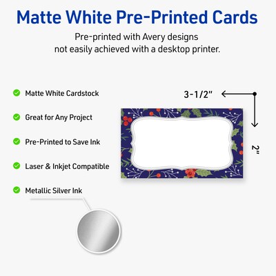 Avery Silver-Navy Matte Blank Card, White, 80/Pack (S00-FJ2)