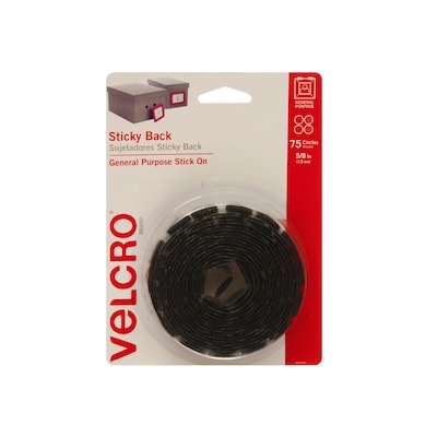 Velcro® Brand 5/8 Sticky Back Hook & Loop Fastener Dots, Black, 75/Pack (90089)