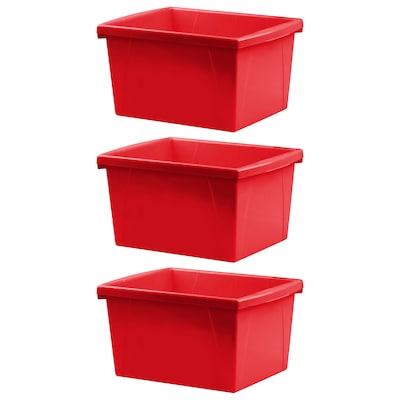Storex Polypropylene/PP 4 Gallon Classroom Storage Bin, 7.9 x 11.3 x 13.6, Red, 3/Bundle (STX61452U06C-3)